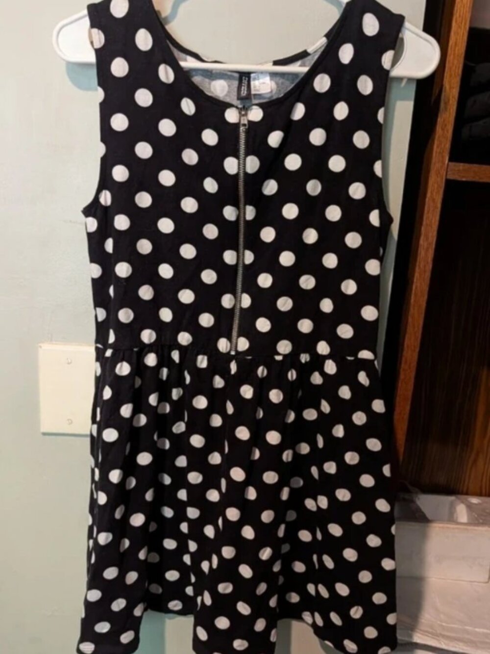 Black and white polka dot sleeveless zip up dress H&M Size Medium